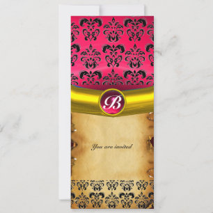Convite DAMASK GEM STONE MONOGRAM, pergaminho marrom