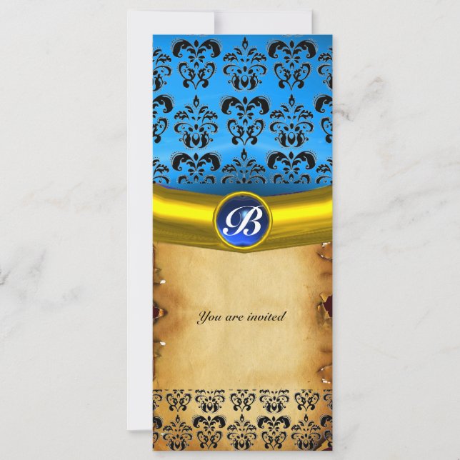 Convite DAMASK GEM STONE MONOGRAM, pergaminho marrom (Frente)