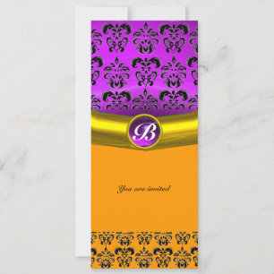 Convite DAMASK GEM STONE MONOGRAM violeta roxa, amarelo