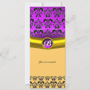 Convite DAMASK GEM STONE MONOGRAM violeta roxa, amarelo