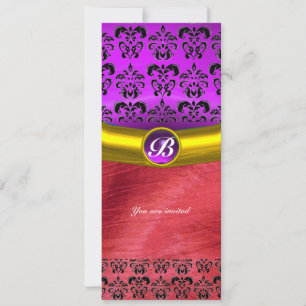 Convite DAMASK GEM STONE MONOGRAMA roxo, seda violeta rosa