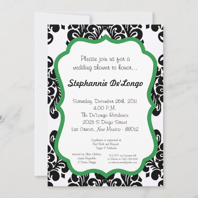 Convite Damask Lace Rico Elegante Bebês Invasões (Frente)