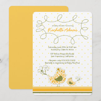 Convite Damask Mãe E Baby Bird Chá de fraldas Amarelo