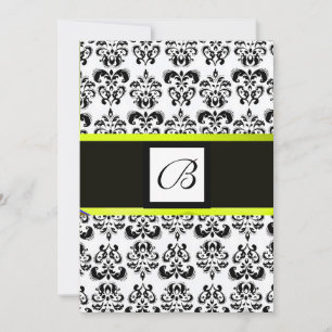 Convite DAMASK MONOGRAM,preto e branco,amarelo