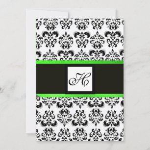 Convite DAMASK MONOGRAM, preto e branco, esmeraldo verde