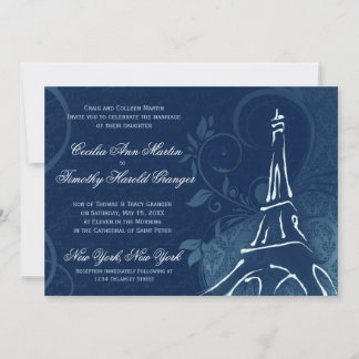 Convite Damask Parisienne - Casamento Azul Espanhol