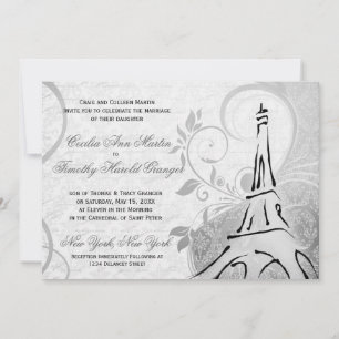 Convite Damask Parisienne - Casamento branco e preto