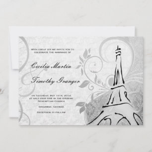 Convite Damask Parisienne - Casamento branco e preto