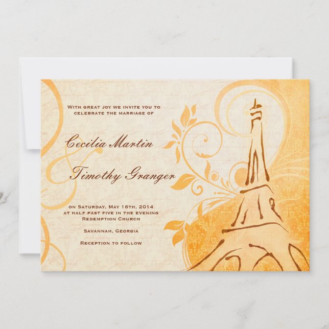 Convite Damask Parisienne - Casamento de Especiarias Marma (Frente)