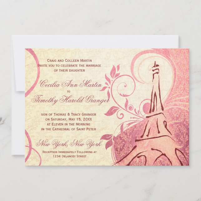 Convite Damask Parisienne - Casamento de Honeysuckle e Ivo (Frente)