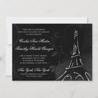Convite Damask Parisienne - Casamento Negra à Meia-Noite