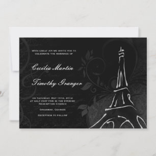 Convite Damask Parisienne - Casamento Negra à Meia-Noite