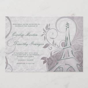 Convite Damask Parisienne - Sutil Casamento de Teal & Purp
