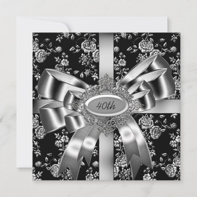 Convite Damask Preto Branco Jóia Prata Arco 40º (Frente)