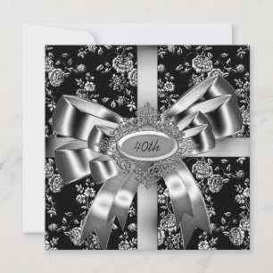 Convite Damask Preto Branco Jóia Prata Arco 40º
