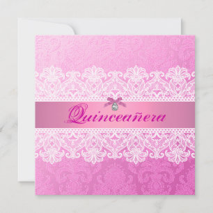 Convite Damask Rosa Quinceanera Aniversário Convidado