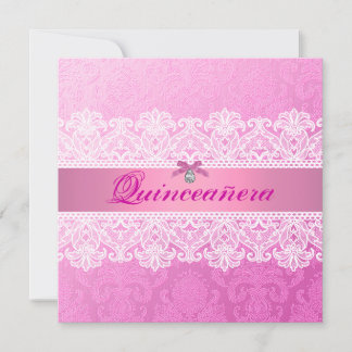 Convite Damask Rosa Quinceanera Aniversário Convidado