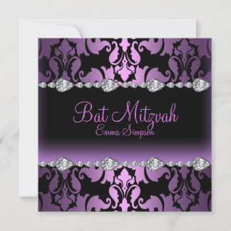 Convite Damask Roxo e Diamond Bat Mitzvah Convidam