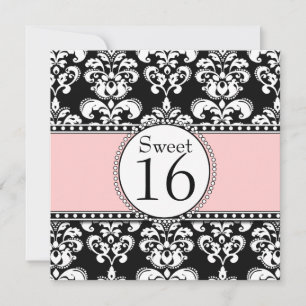 Convite Damask Sweet 16 Birthday Invitations Pink