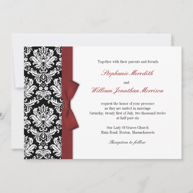 Convite Damask With Burgundy Arco Weditation (Frente)
