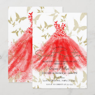 Convite Dança da Borboleta Vestido Vermelho Dourado Festa 