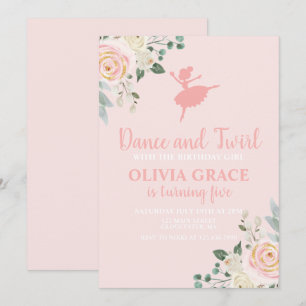 Convite Dança e Rodopio Floral rosa Ballet Aniversário