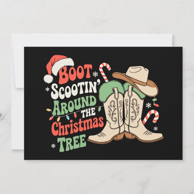 Convite Dançando de Botas em Torno da Árvore de Natal West (Frente)