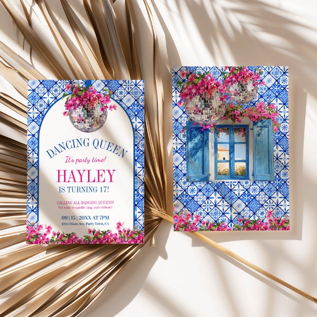 Convite Dançando Rainha Mediterrânica Aniversário (dancing queen mediterranean invite)