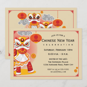 Convite Dançarina Chinesa de Leão de Ano Novo