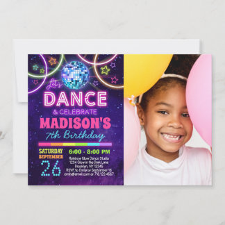 Convite Dance Birthday Girls Neon Disco Dance Party Foto