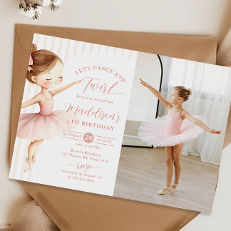 Convite Dance & Twirl Pink Ballerina Ballet Birthday Photo