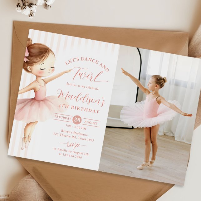 Convite Dance & Twirl Pink Ballerina Ballet Birthday Photo (Criador carregado)
