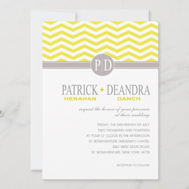 Convite Danch Chevron Monograma Amarelo Casamento (Frente)