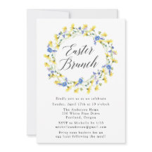 Dandeliões Amarelos e Páscoa Floral Azul Brunch