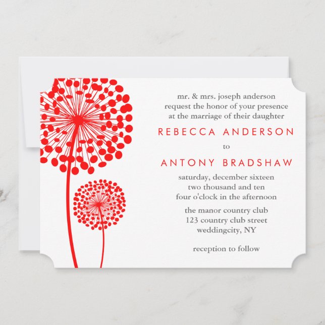 Convite Dandelion deseja casamento (Frente)