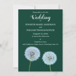 Convite Dandelions Dandelion Clocks Casamento Verde Escuro