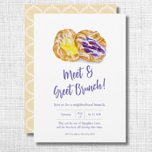 Convite Danishes de Geleia de Aquarela Brunch de Vizinhanç