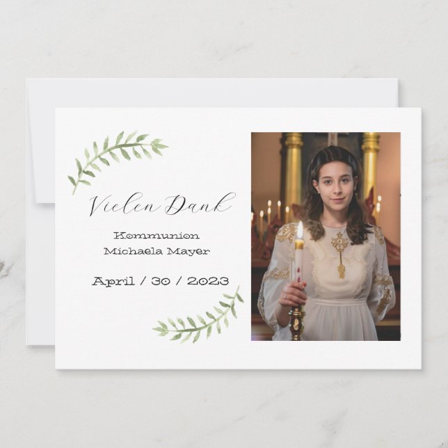Convite Dankeskarte Kommunion / Konfirmation weiß Zweig (Frente)
