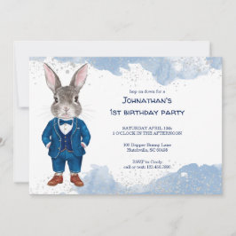 Convite Dapper Bunny em uma Festa de aniversário Blue Suit