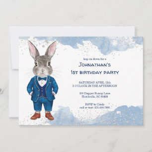 Convite Dapper Bunny em uma Festa de aniversário Blue Suit