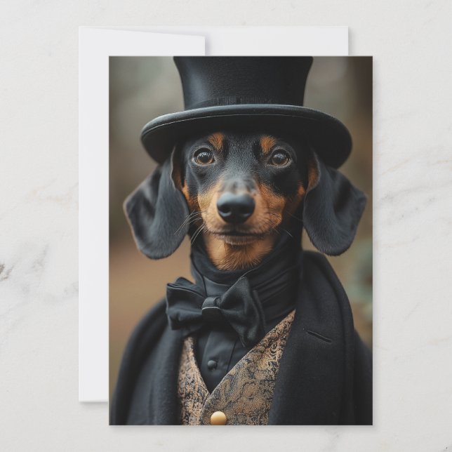 Convite Dapper Dachshund no Ataque Victoriano Elegante (Frente)