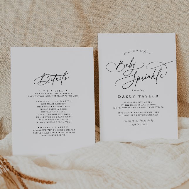 Convite DARCY - Minimalista - Simples borrifa Branca Negra (DARCY Minimalist Unique Black White Baby Sprinkle Invitation)