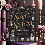 Convite Dark Academia Floral Sweet Sesseis Aniversário<br><div class="desc">Convide seus convidados para uma maravilhosamente bela comemoração dos Dezesseis com este convite inspirado em gótica. Apresentando flores escuras, tipografia vintage e ilustrações de corvos e velas, este design define o clima perfeito para um partido temático-acadêmico escuro. Personalize facilmente este convite com os detalhes do evento para criar uma manutenção...</div>