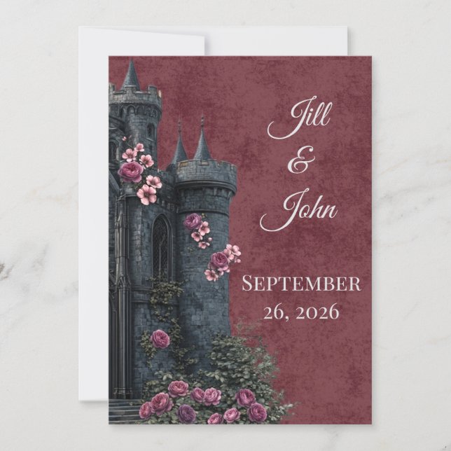 Convite Dark Academia Gothic Castle Invitation Florals (Frente)
