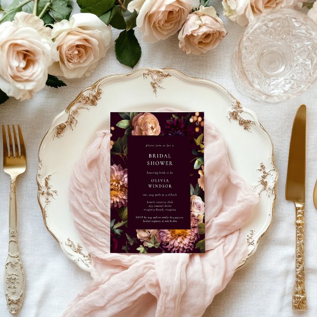 Convite Dark and Moody Burgundy  Floral Bridal Shower  (Dark and Moody Burgundy Floral Bridal Shower )