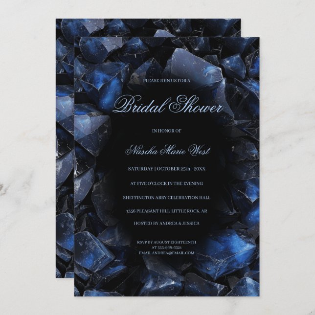 Convite Dark Blue Boho Witch Crystals Black Bridal Shower (Frente/Verso)