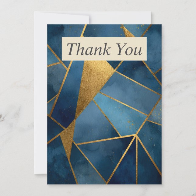 Convite Dark Blue & Gold Geometric Thank You Card (Frente)