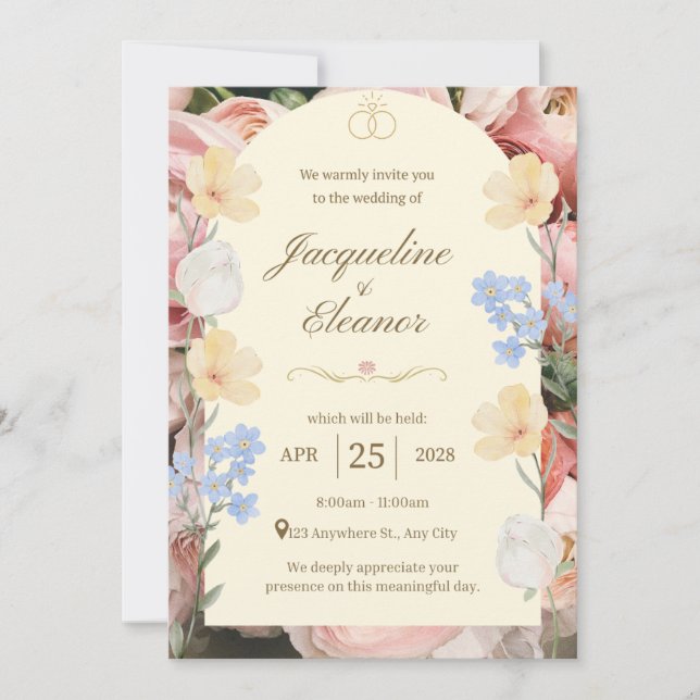 Convite Dark Botanical Wedding Invite | Elegant Floral (Frente)