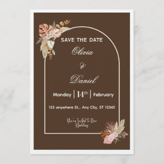 Convite Dark Brown Minimalist Boho Wedding Invitation