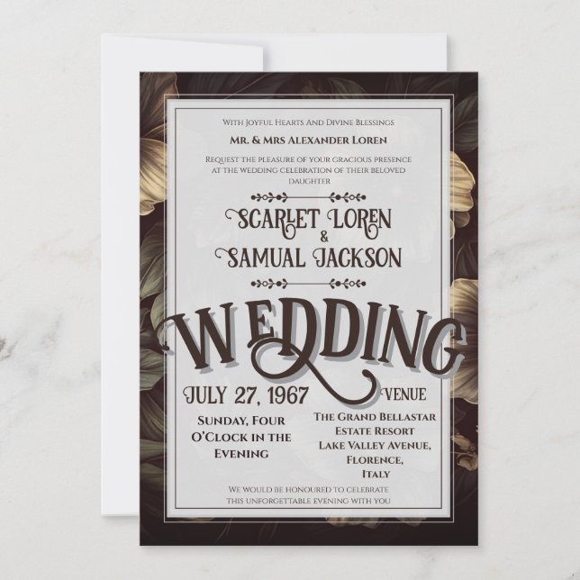 Convite Dark Classic Retro Elegant Luxury Wedding (Frente)
